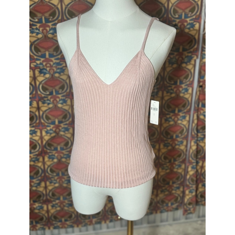 Anthropologie Peach Ribbed V-Neck Tank Top Cami Sleeveless XS
